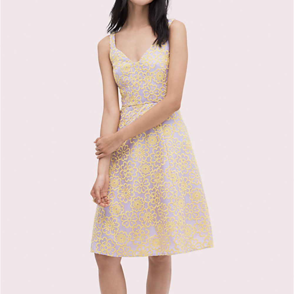 Kate Spade Floral Organza Dress In Lilac/Yellow, Size 4